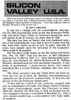 Toute première mention de la Silicon Valley , dans le journal "Electronic News" du 11 Janvier 1971 crédit: Computer History Museum
