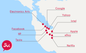 Carte de la silicon valley avec 10 entreprises ayant leur siege social