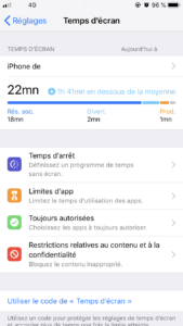 Gestionnaire de temps de la dernière mise à jour iOS 12 nommé Temps d'écran